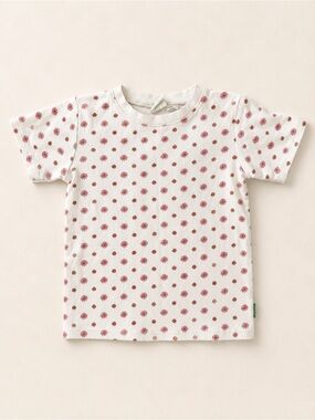 Parade Organics White T-Shirt with Red Floral Dot Print / Girls Floral Shirt
